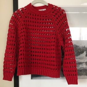 Red open knit sweater by Mango XS